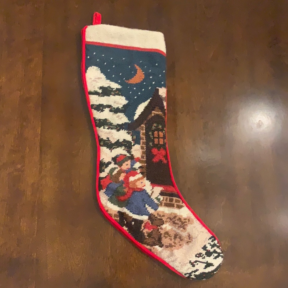 Vintage needlepoint Christmas stocking